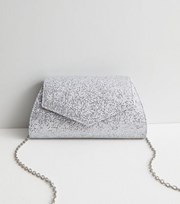 New Look Silver Glitter Chain Strap Clutch Bag